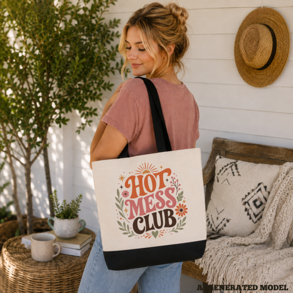 hot mess gift tote mock Hot Mess Club Canvas Tote Bag