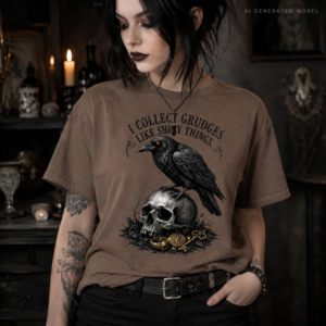 collect shiny things goth tee Gothic Shirt – I Collect Grudges Like Shiny Things Crow Skull Tee