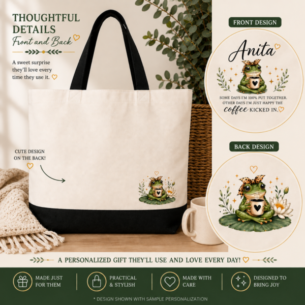 Personalized Frog Tote Bag | Custom Name Canvas Bag