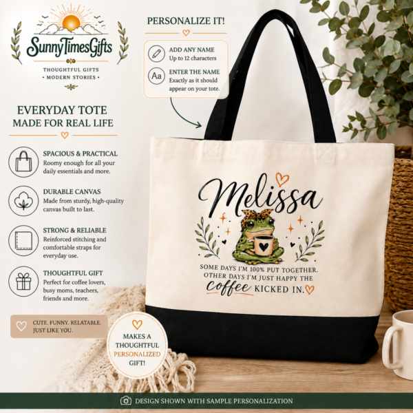Personalized Frog Tote Bag | Custom Name Canvas Bag