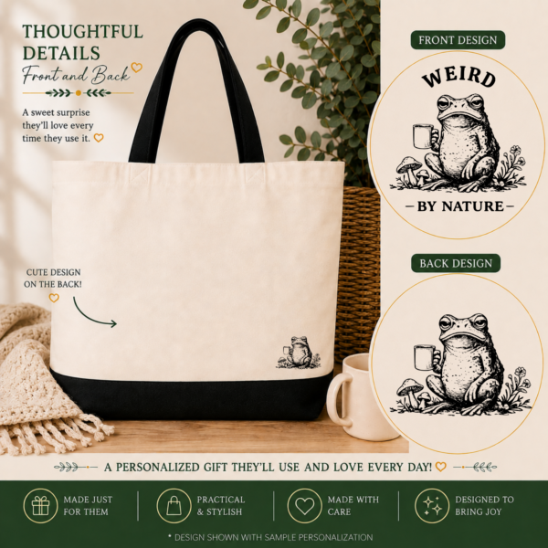 weird by nature gift tote back Weird by Nature Frog Canvas Tote Bag