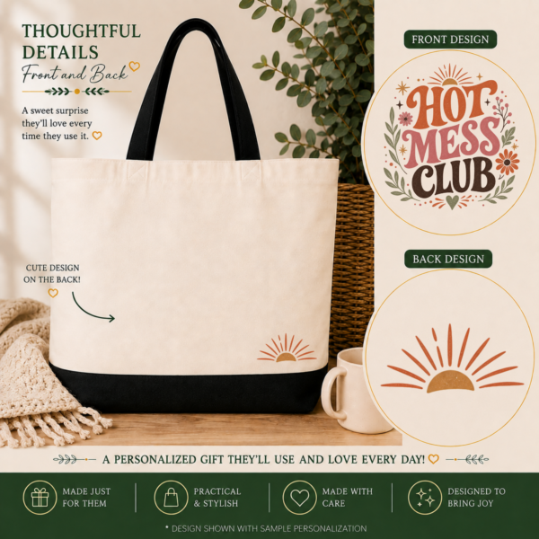 hot mess gift tote front back designs Hot Mess Club Canvas Tote Bag