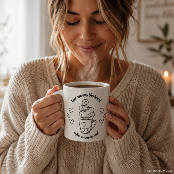 Love Warms the Heart Coffee Lover Mug | 15 oz Ceramic Mug