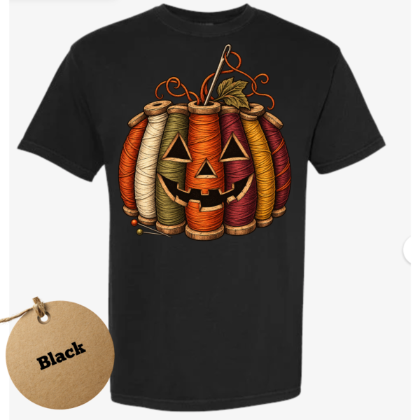 thread pumpkin black Sewing Pumpkin Halloween Shirt