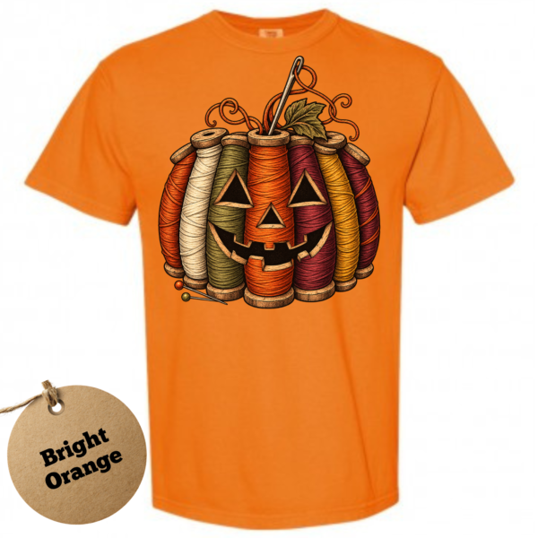 thread pumpkin bright orange Sewing Pumpkin Halloween Shirt